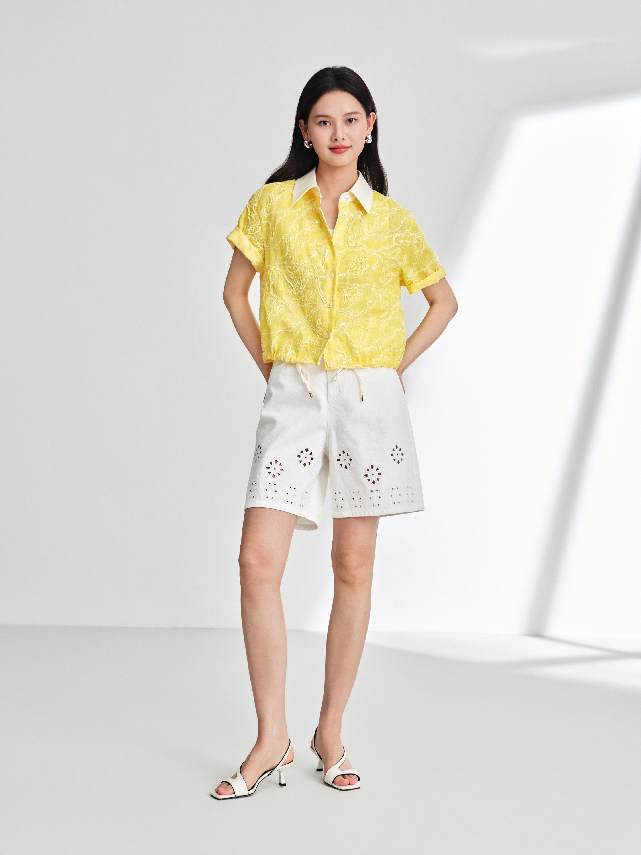 EP YAYING Linen Embroidered Blouse