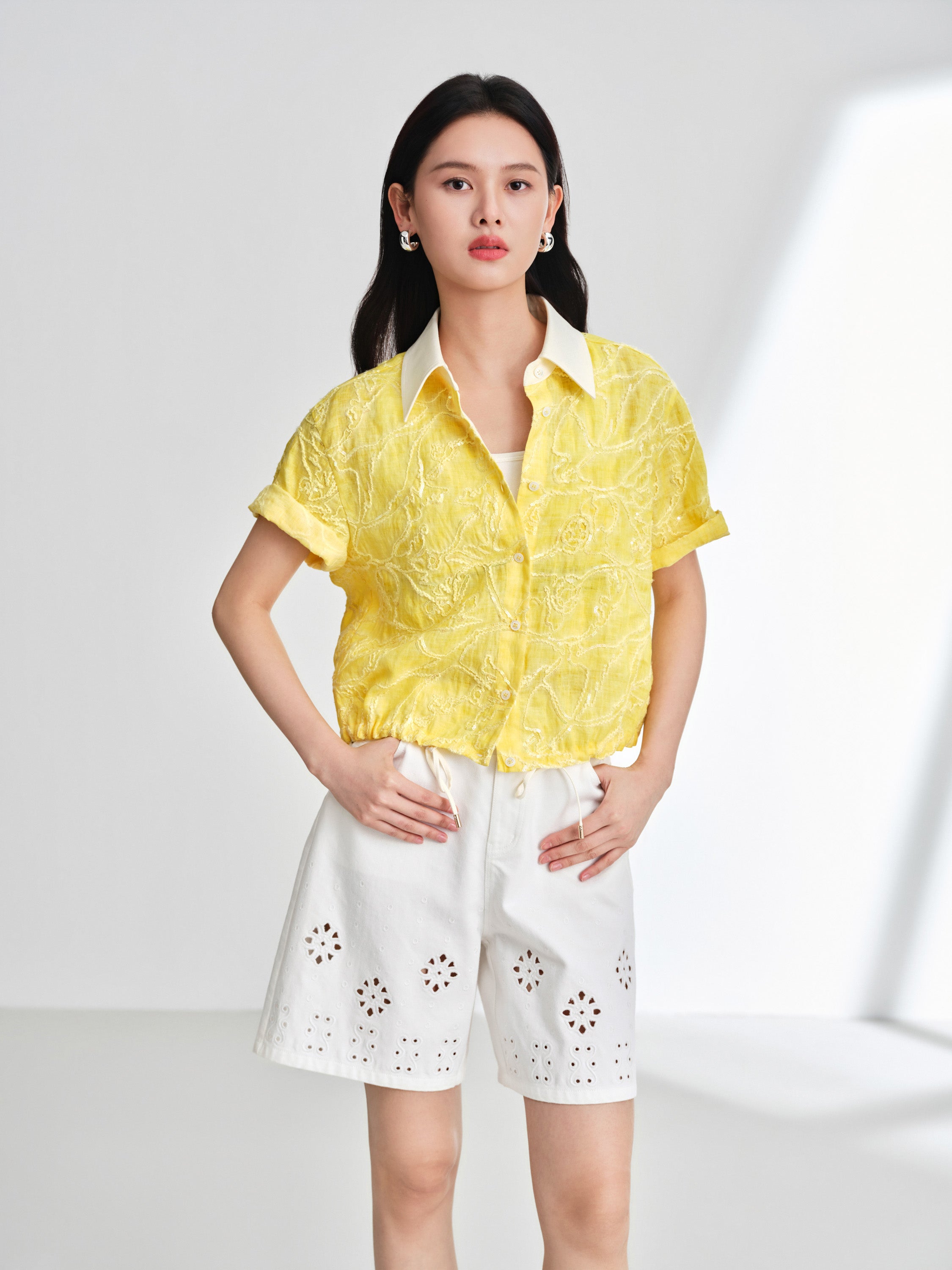 EP YAYING Linen Embroidered Blouse