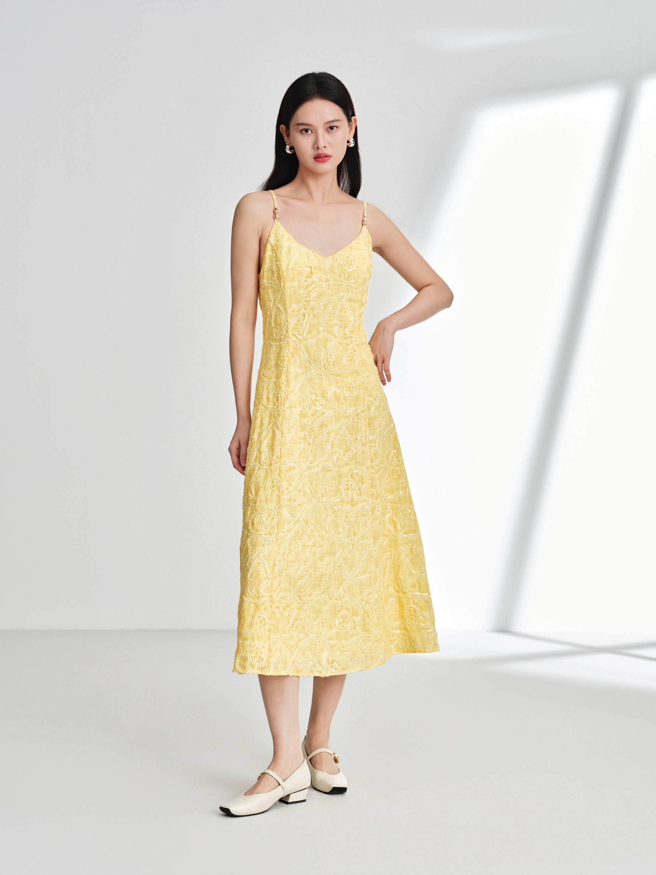 EP YAYING Linen Embroidered Maxi Dress