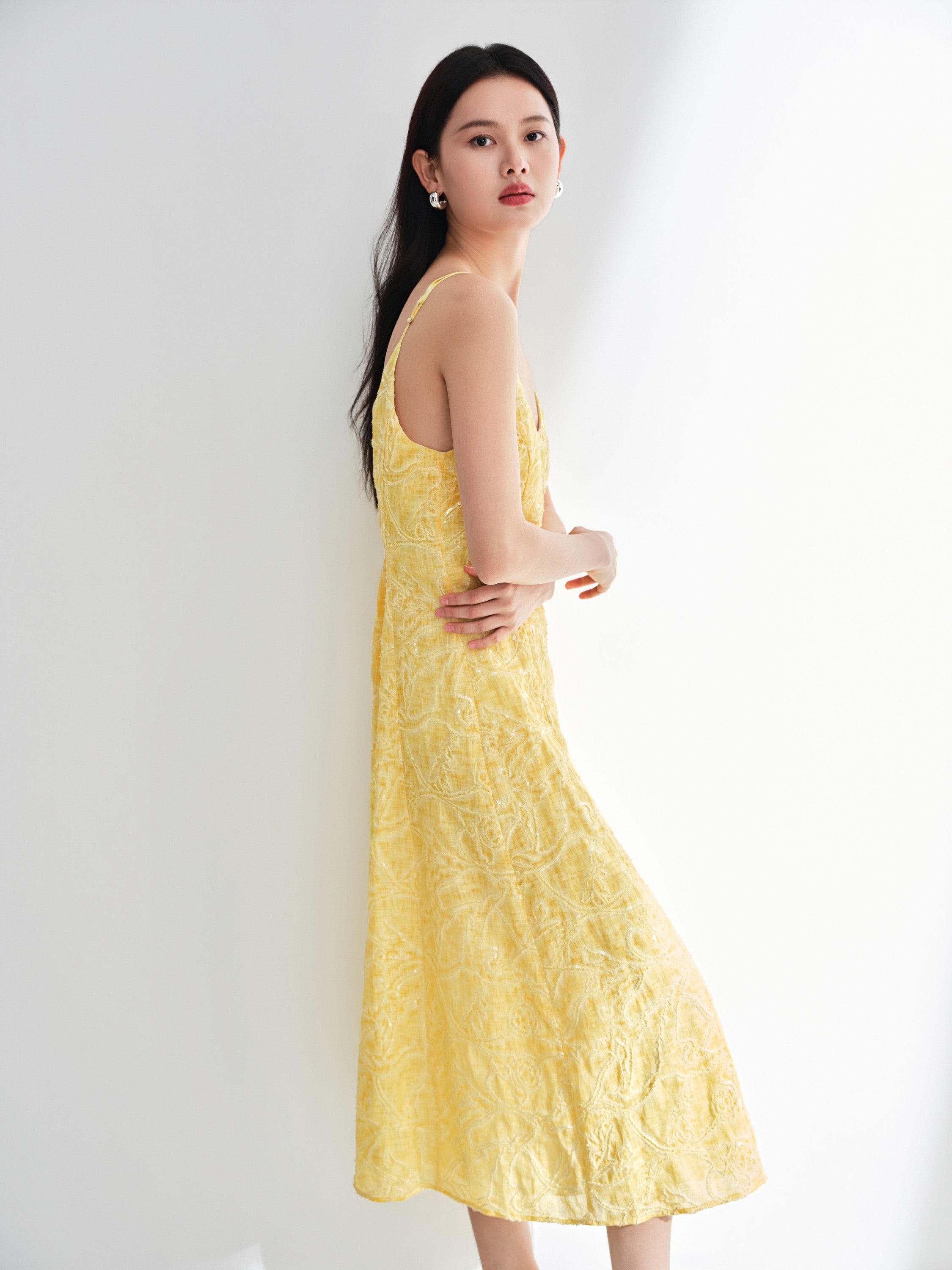 EP YAYING Linen Embroidered Maxi Dress