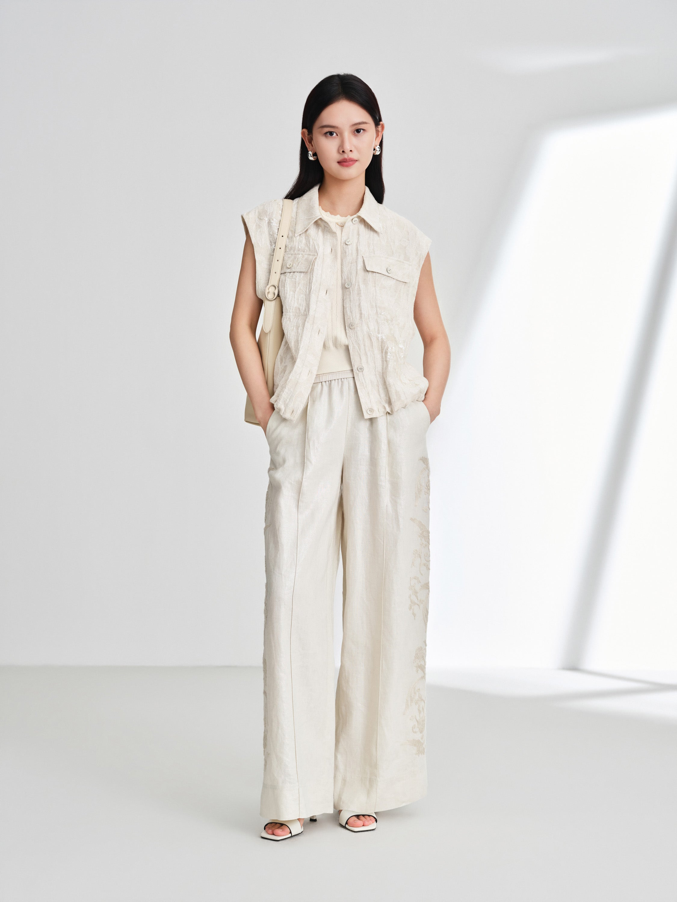 EP YAYING Linen Cropped Vest