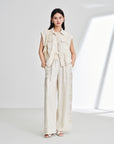EP YAYING Triacetate Structured Round Neck Waist-Cinching Knitted Vest