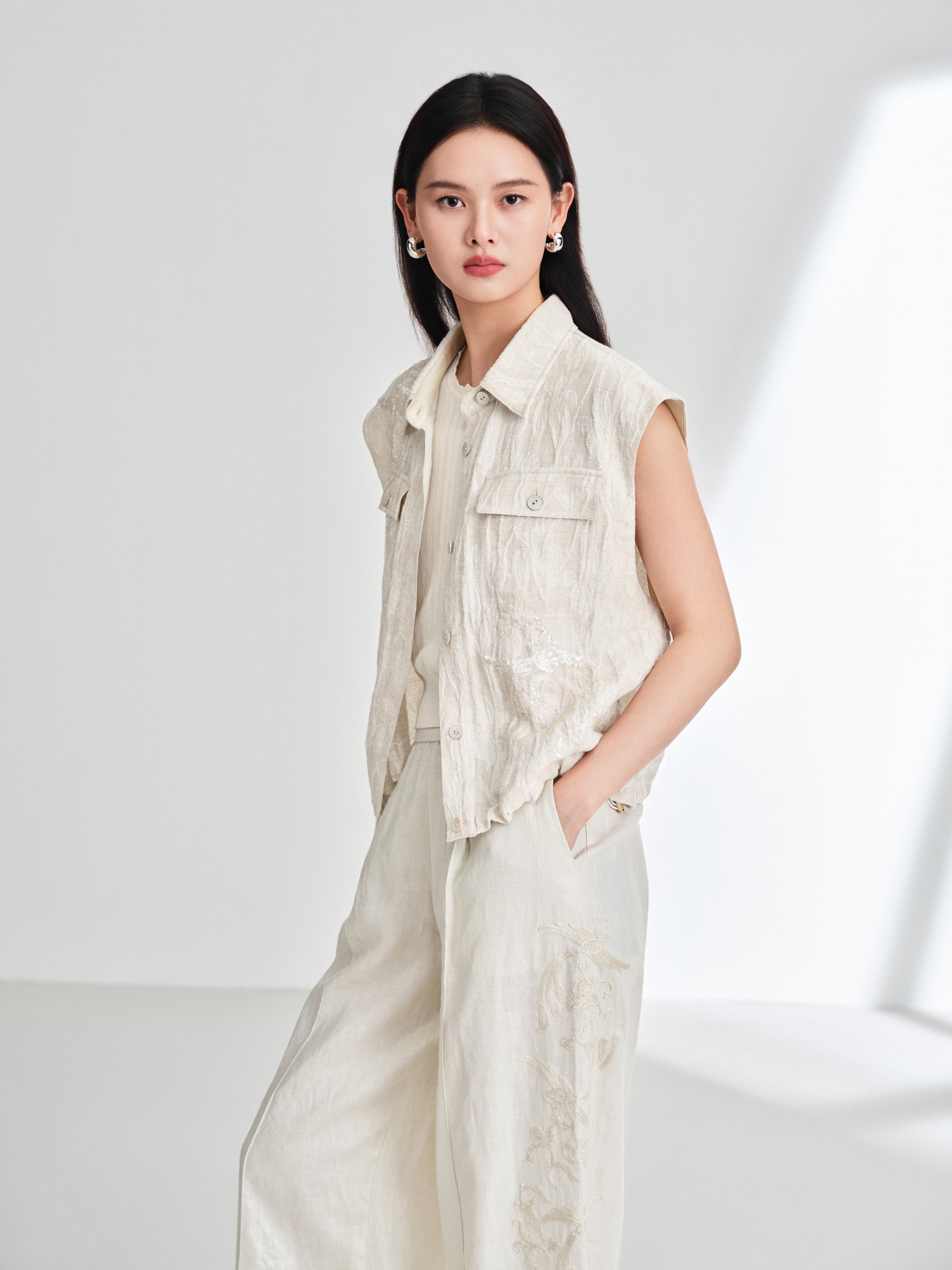 EP YAYING Linen Cropped Vest