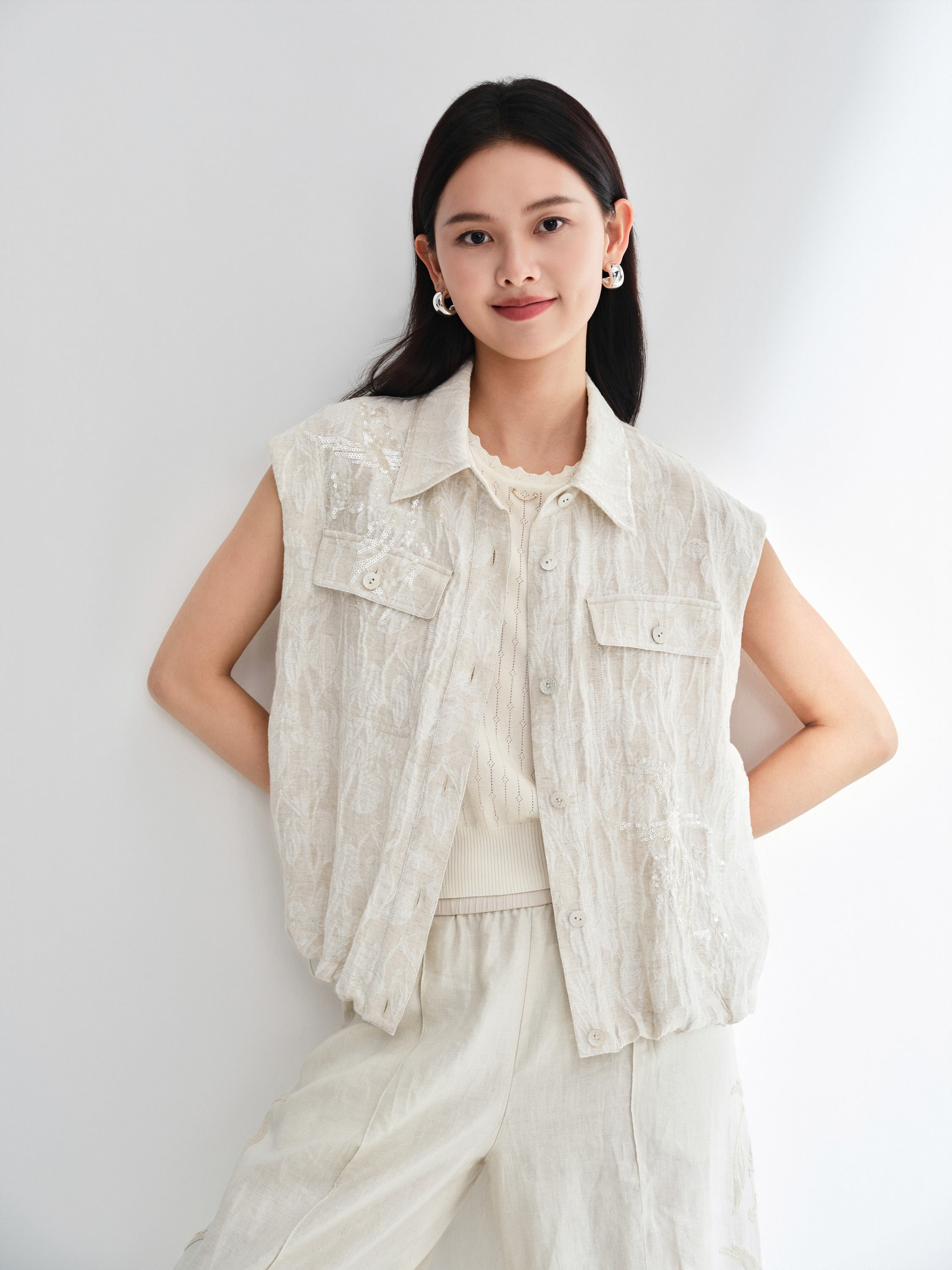 EP YAYING Linen Cropped Vest