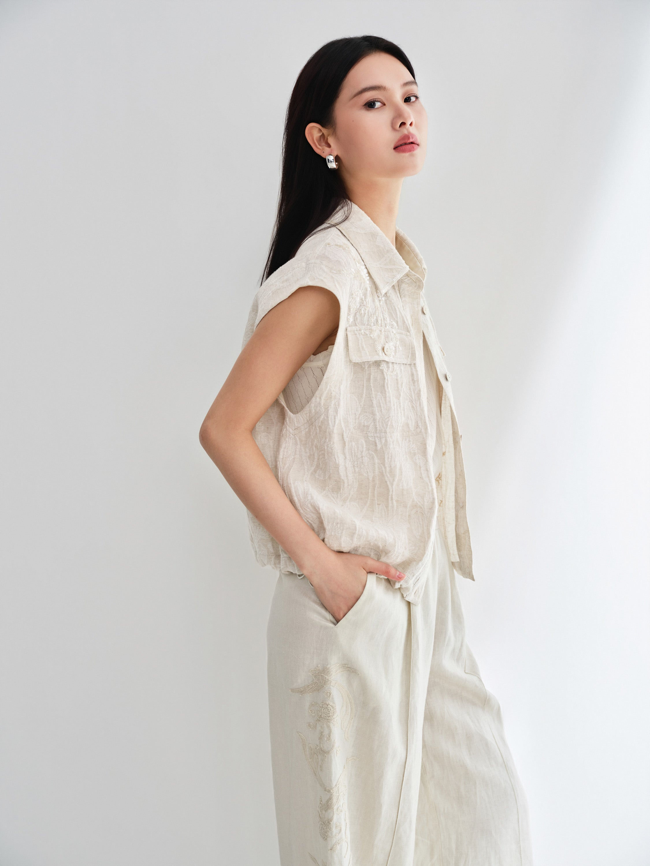EP YAYING Linen Cropped Vest
