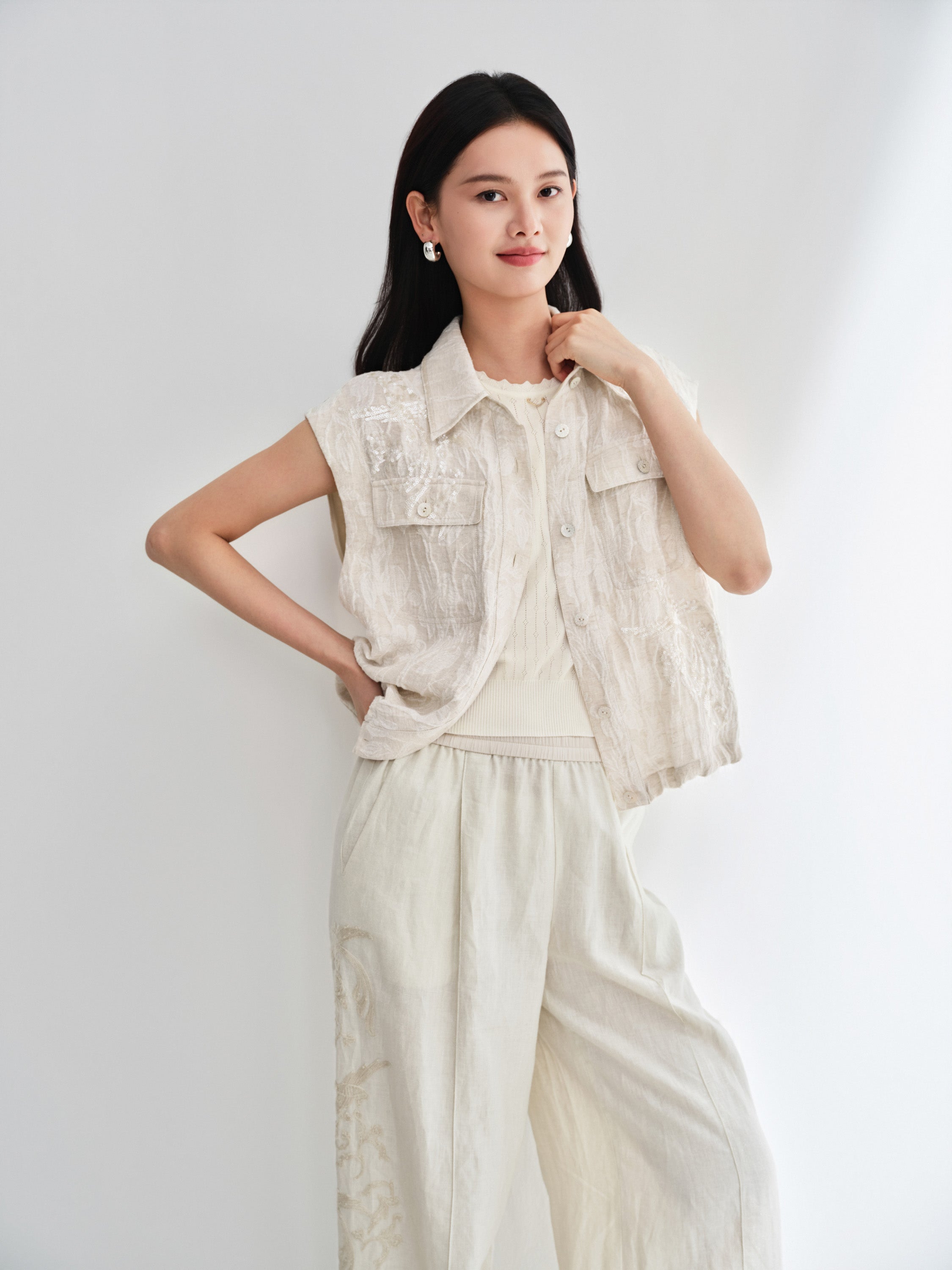 EP YAYING Linen Cropped Vest