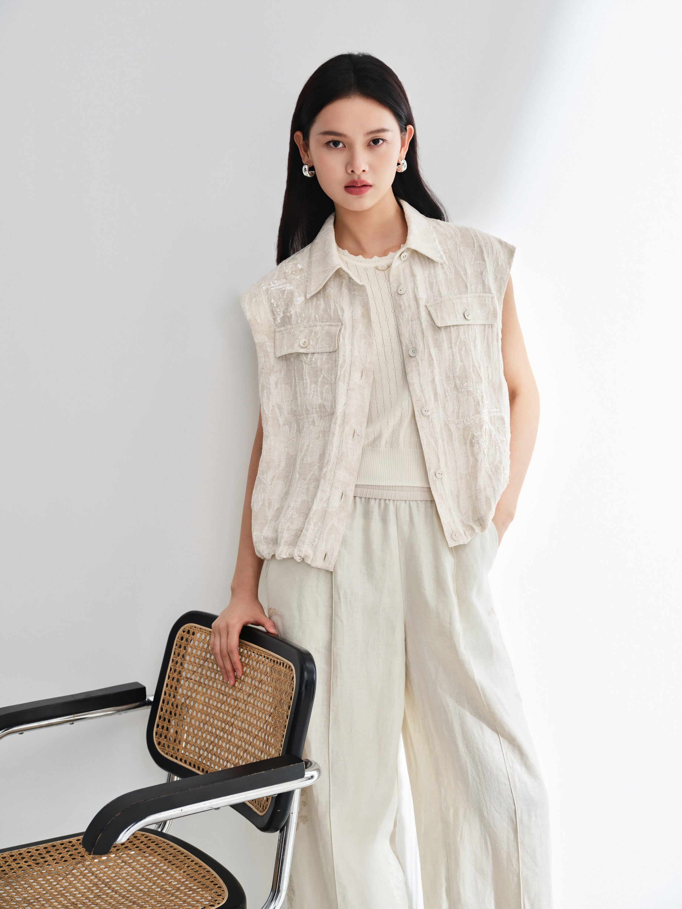 EP YAYING Linen Cropped Vest