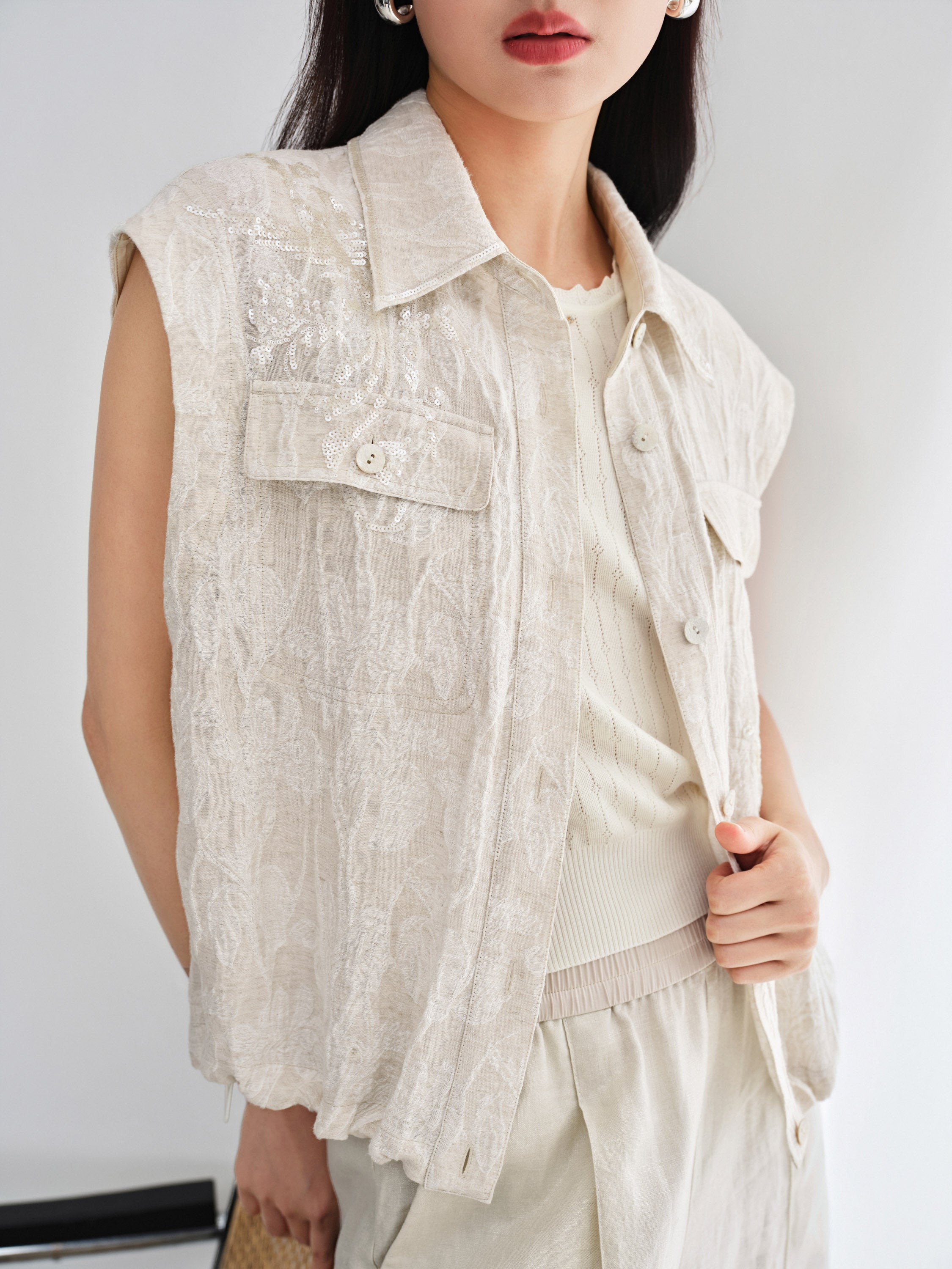 EP YAYING Linen Cropped Vest