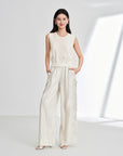 EP YAYING Imported Silver-Washed Linen High-Waist Relaxed Straight Pants