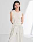 EP YAYING Triacetate Structured Round Neck Waist-Cinching Knitted Vest