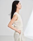 EP YAYING Triacetate Structured Round Neck Waist-Cinching Knitted Vest