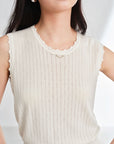 EP YAYING Triacetate Structured Round Neck Waist-Cinching Knitted Vest