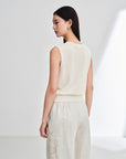 EP YAYING Triacetate Structured Round Neck Waist-Cinching Knitted Vest