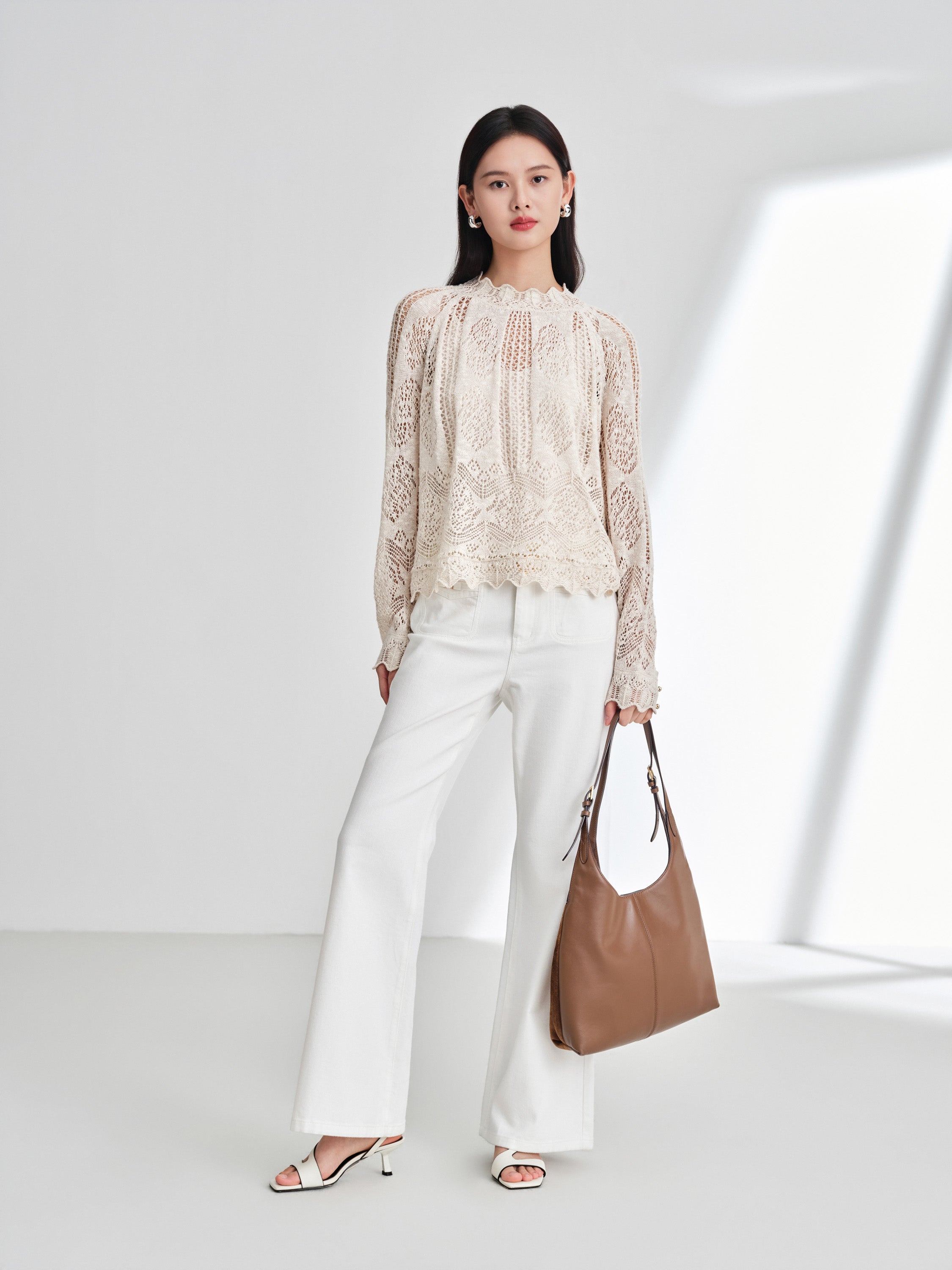 EP YAYING Cotton-Linen-Silk Blend Knit Pullover