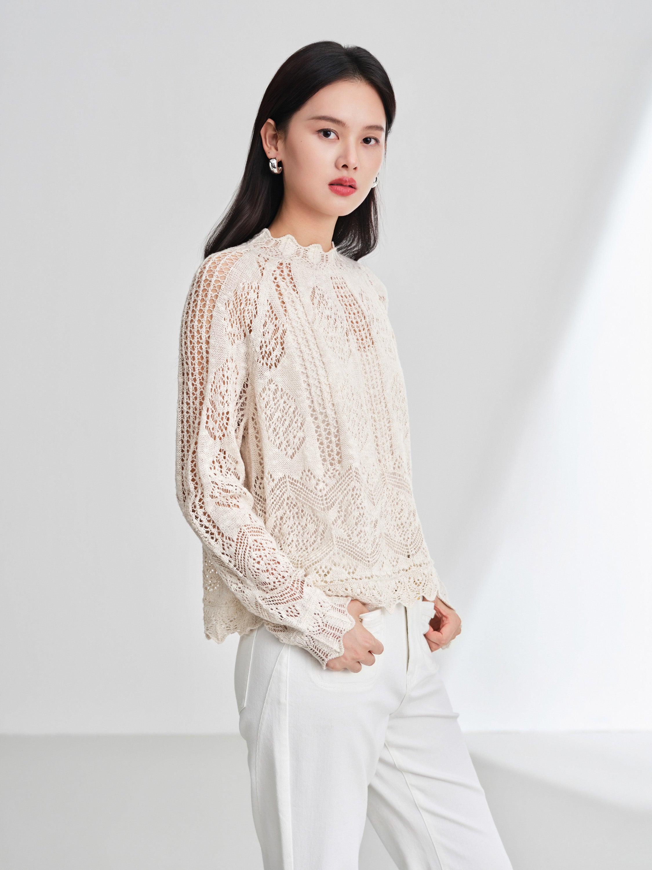 EP YAYING Cotton-Linen-Silk Blend Knit Pullover