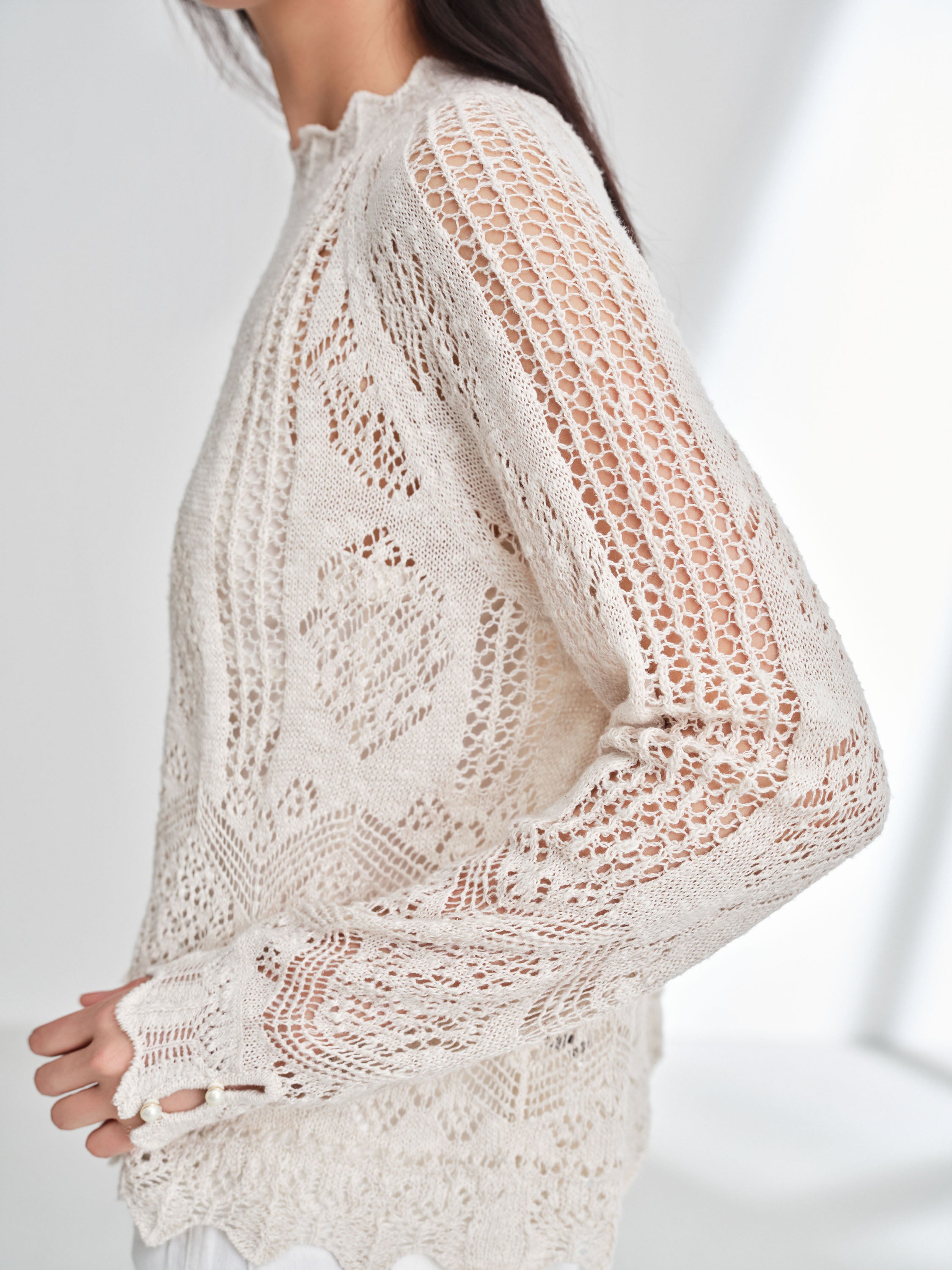 EP YAYING Cotton-Linen-Silk Blend Knit Pullover