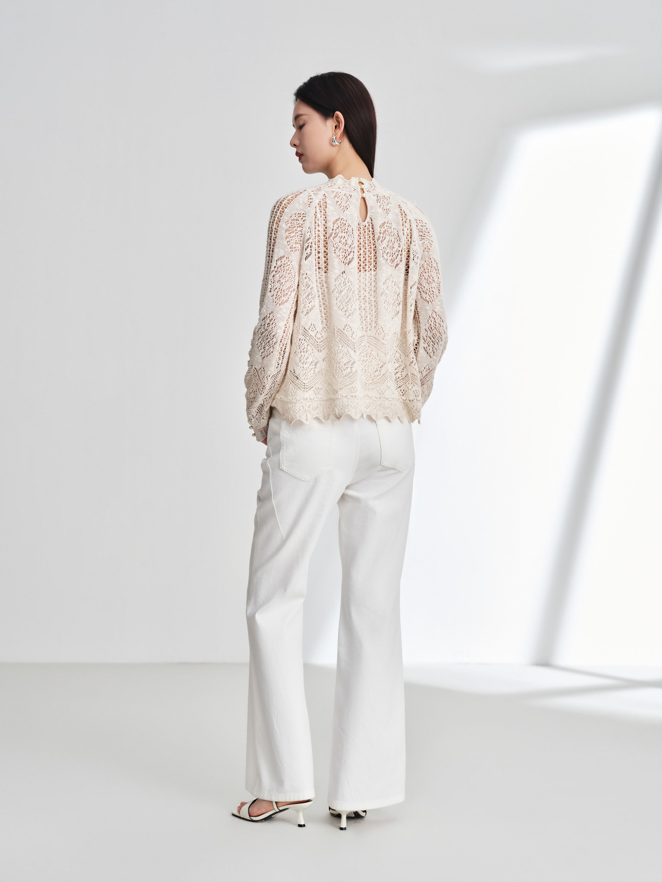 EP YAYING Cotton-Linen-Silk Blend Knit Pullover