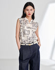 EP YAYING 100% Cotton V-Neck Floral Puff Sleeve Shirt
