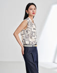 EP YAYING 100% Cotton V-Neck Floral Puff Sleeve Shirt