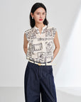 EP YAYING 100% Cotton V-Neck Floral Puff Sleeve Shirt