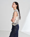 EP YAYING 100% Cotton V-Neck Floral Puff Sleeve Shirt