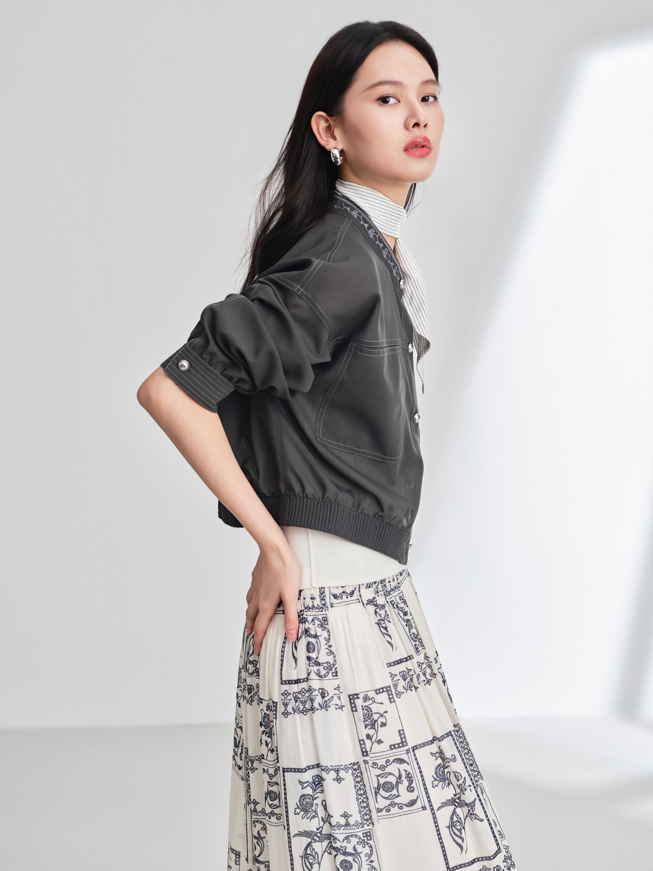 EP YAYING Black Wool Loose Fit Jacket