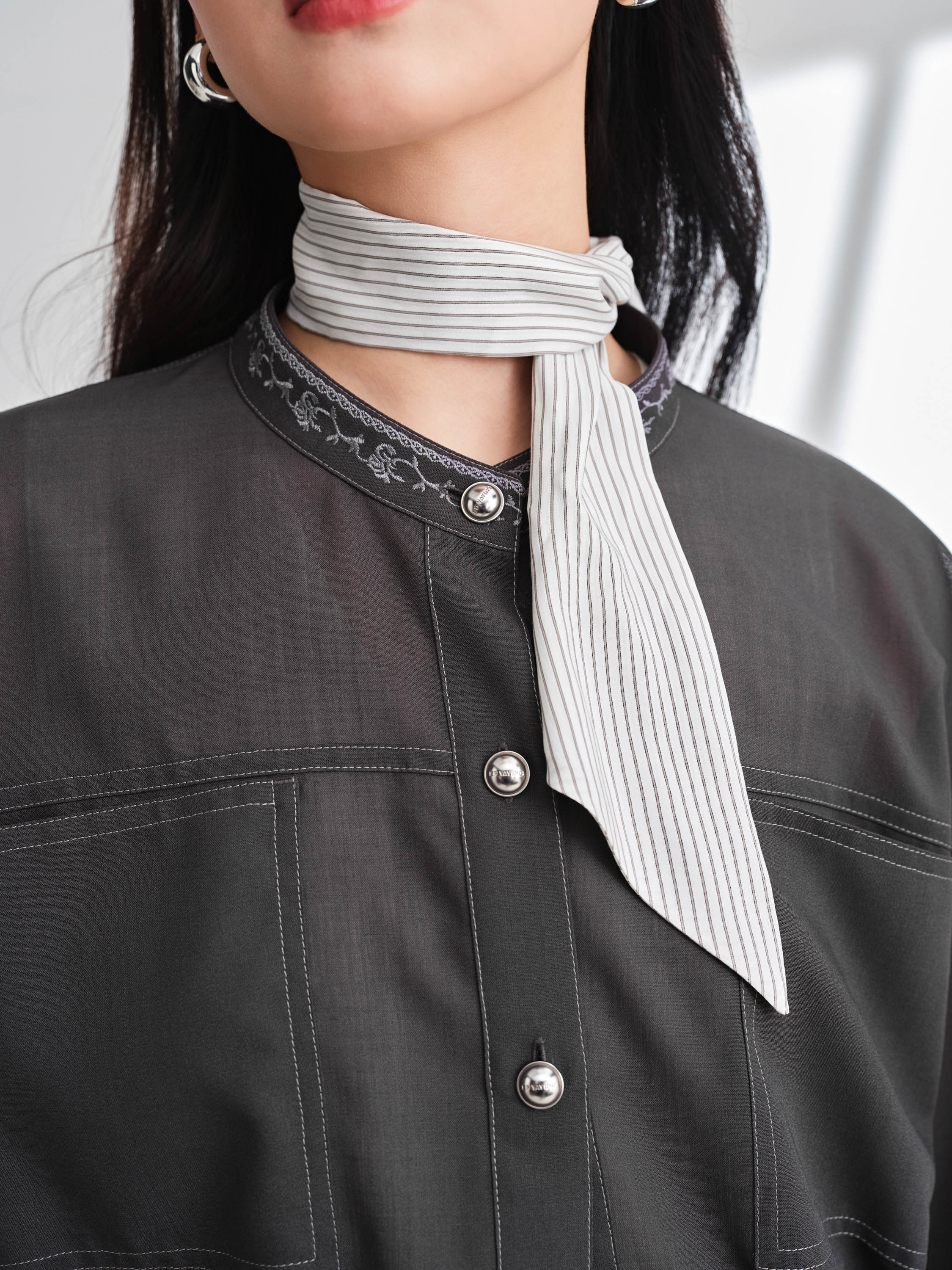 EP YAYING Black Wool Loose Fit Jacket