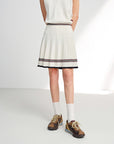 EP YAYING Sporty Contrast Stripe Pleated Mini Skirt