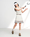 EP YAYING Sporty Contrast Stripe Pleated Mini Skirt