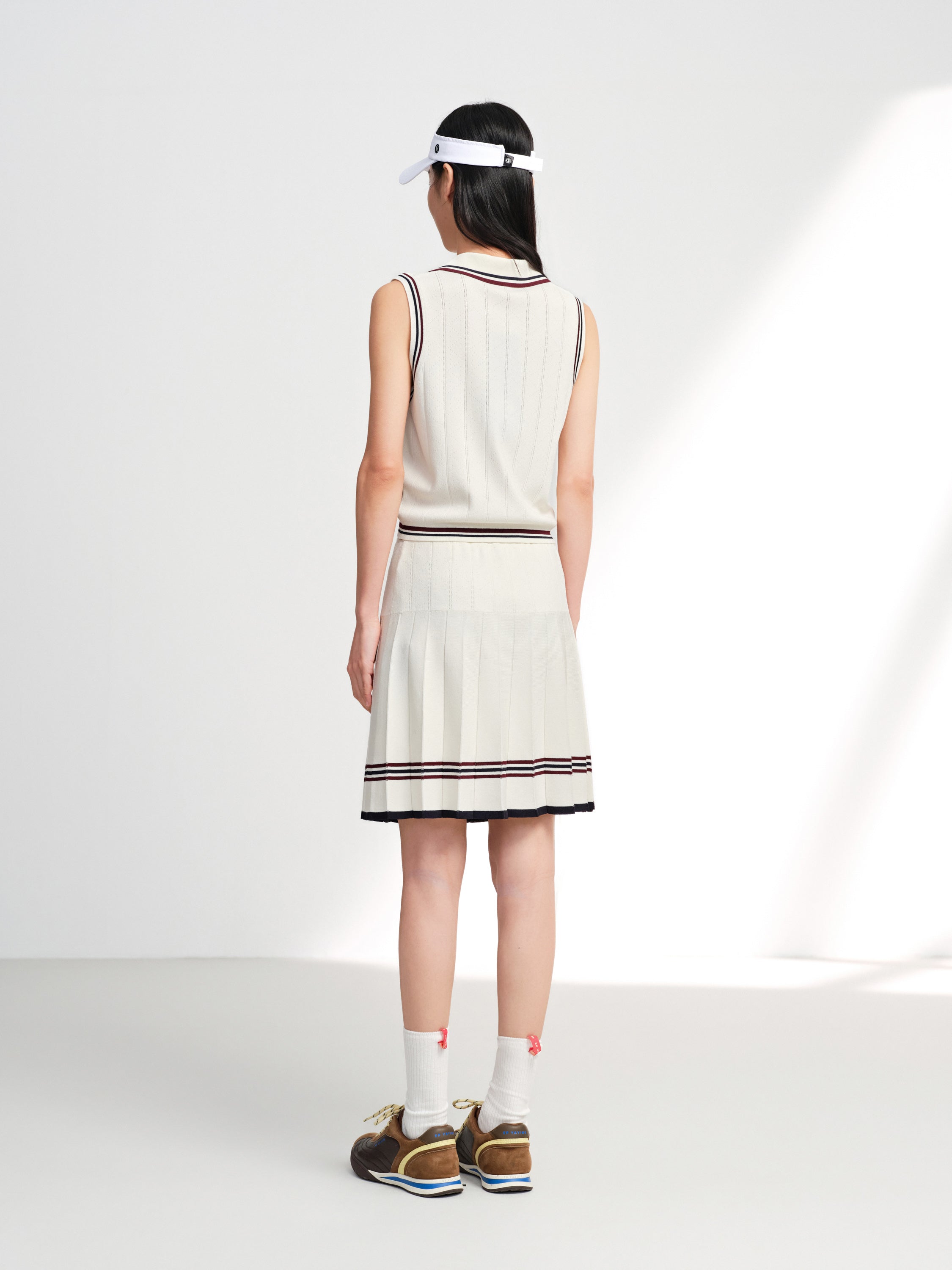 EP YAYING Sporty Contrast Stripe Pleated Mini Skirt