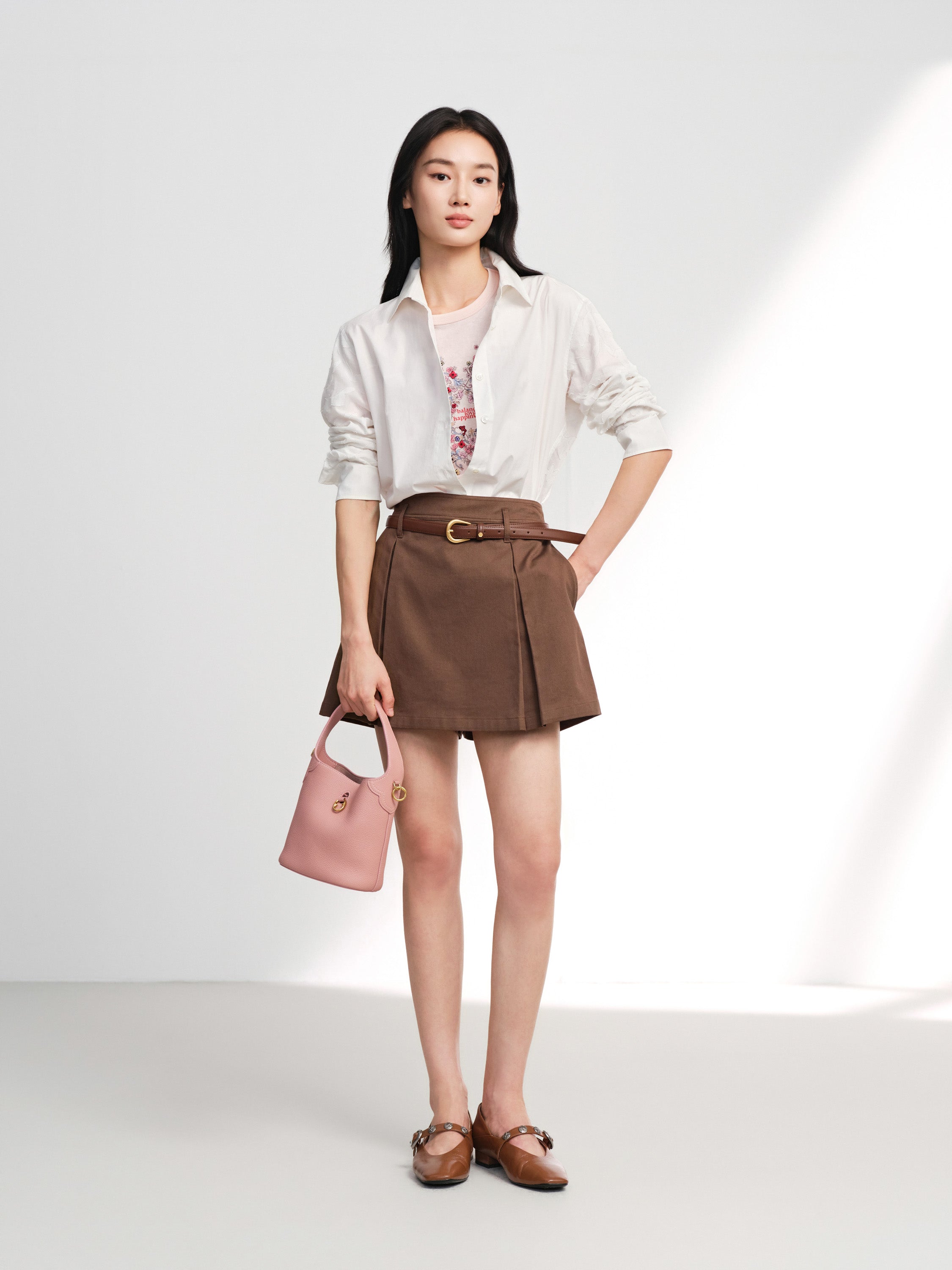 EP YAYING Bamboo Cotton Round Neck Embroidered Floral Short Sleeve Top