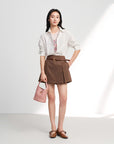 EP YAYING Bamboo Cotton Round Neck Embroidered Floral Short Sleeve Top