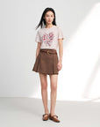 EP YAYING Bamboo Cotton Round Neck Embroidered Floral Short Sleeve Top