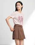 EP YAYING Bamboo Cotton Round Neck Embroidered Floral Short Sleeve Top
