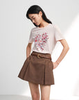 EP YAYING Bamboo Cotton Round Neck Embroidered Floral Short Sleeve Top