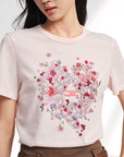 EP YAYING Bamboo Cotton Round Neck Embroidered Floral Short Sleeve Top
