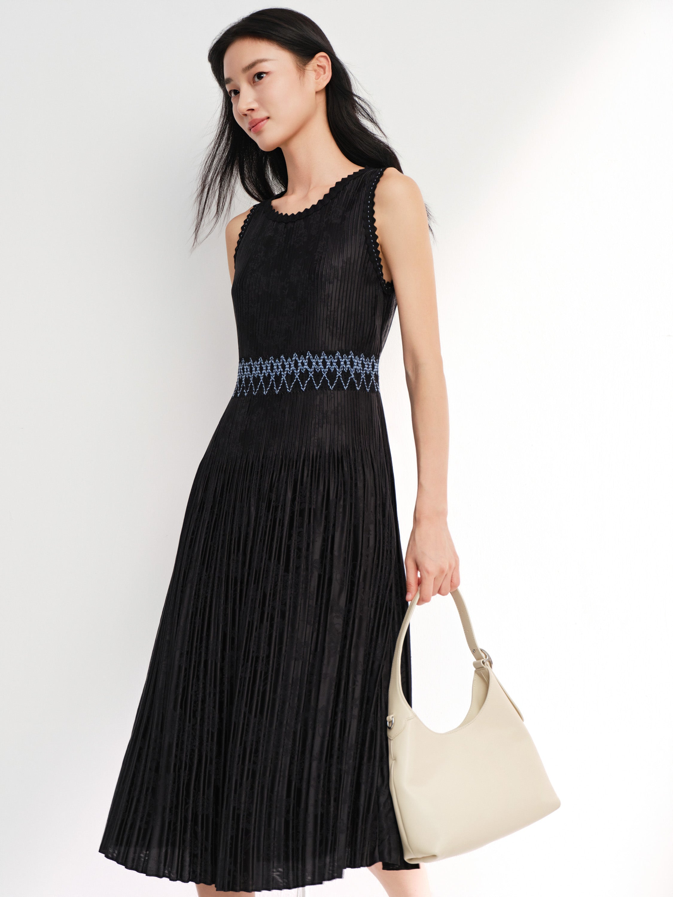 EP YAYING Sleeveless Waist-Cinched Pleated Dress