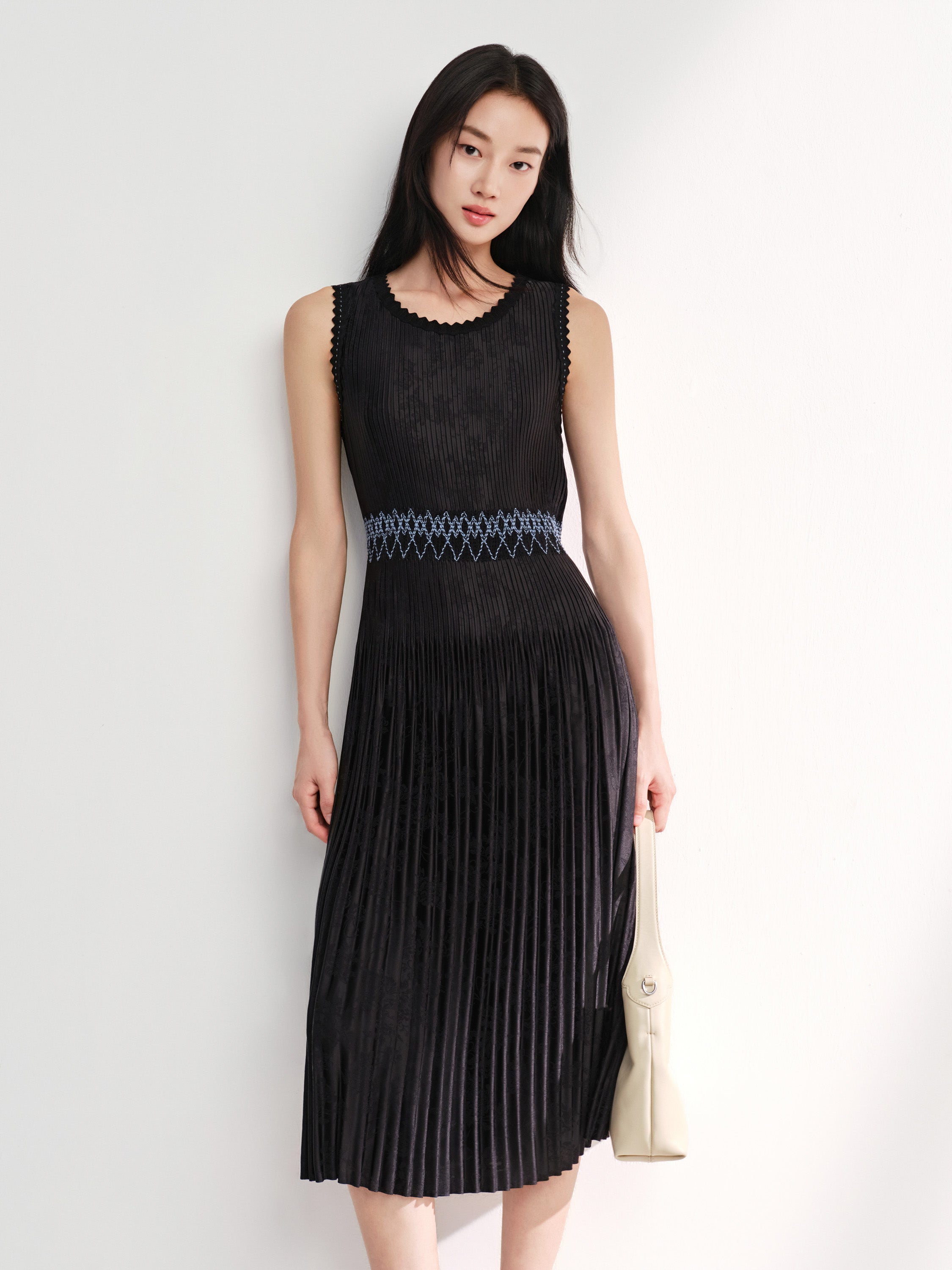 EP YAYING Sleeveless Waist-Cinched Pleated Dress
