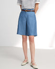 EP YAYING Linen Pleated Wide-Leg Shorts