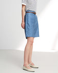 EP YAYING Linen Pleated Wide-Leg Shorts