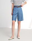 EP YAYING Linen Pleated Wide-Leg Shorts