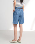 EP YAYING Linen Pleated Wide-Leg Shorts