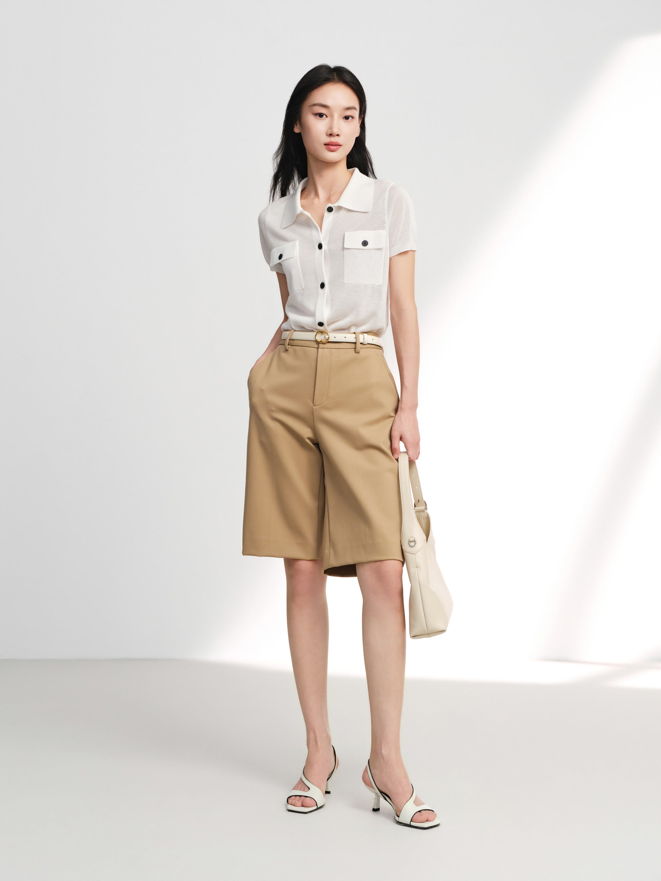 EP YAYING High-Waisted Straight-Leg Shorts