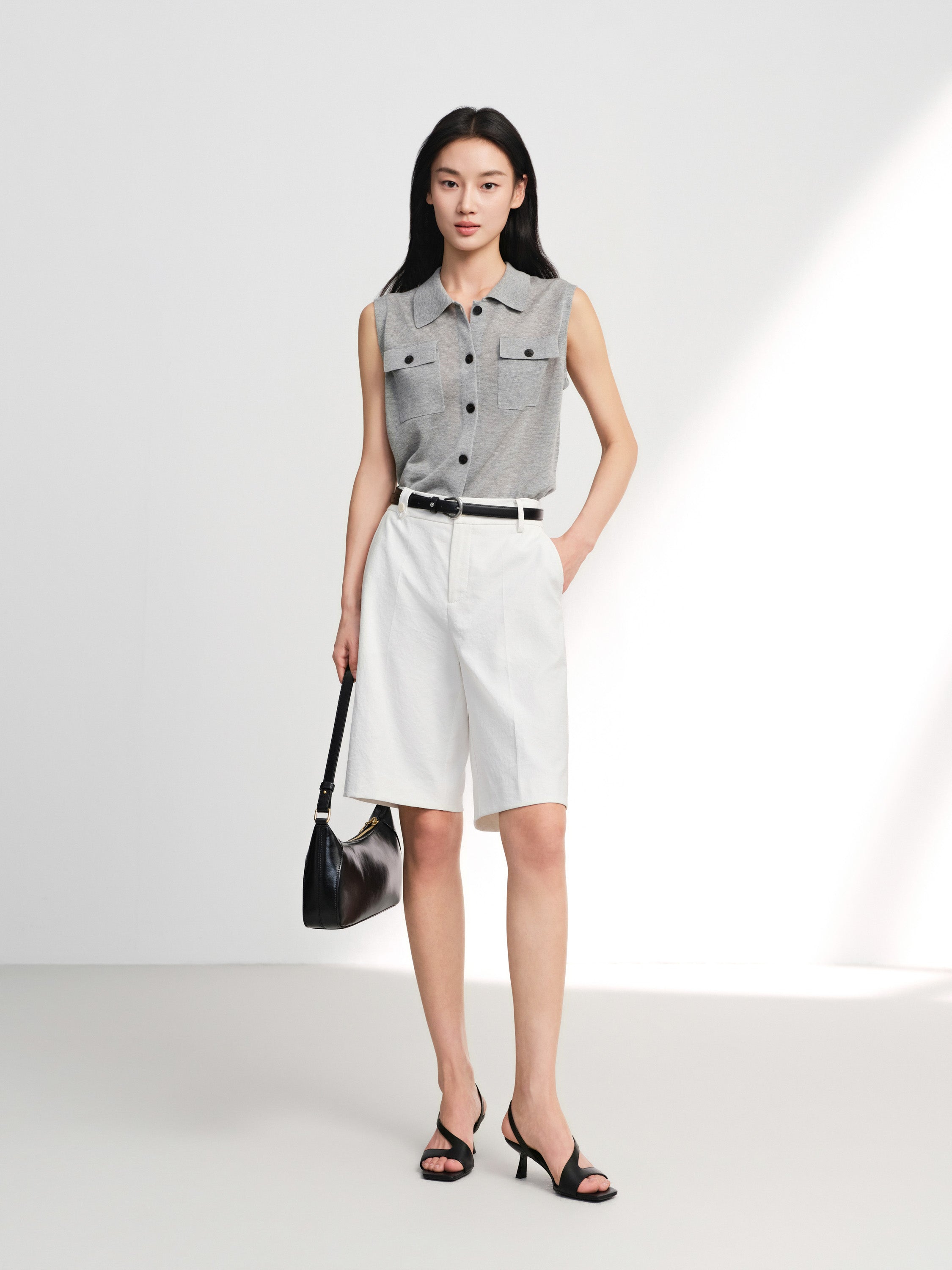 EP YAYING Commuter Polo Collar Knitted Button-Up Vest