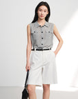 EP YAYING Commuter Polo Collar Tailored Knit Cardigan Vest