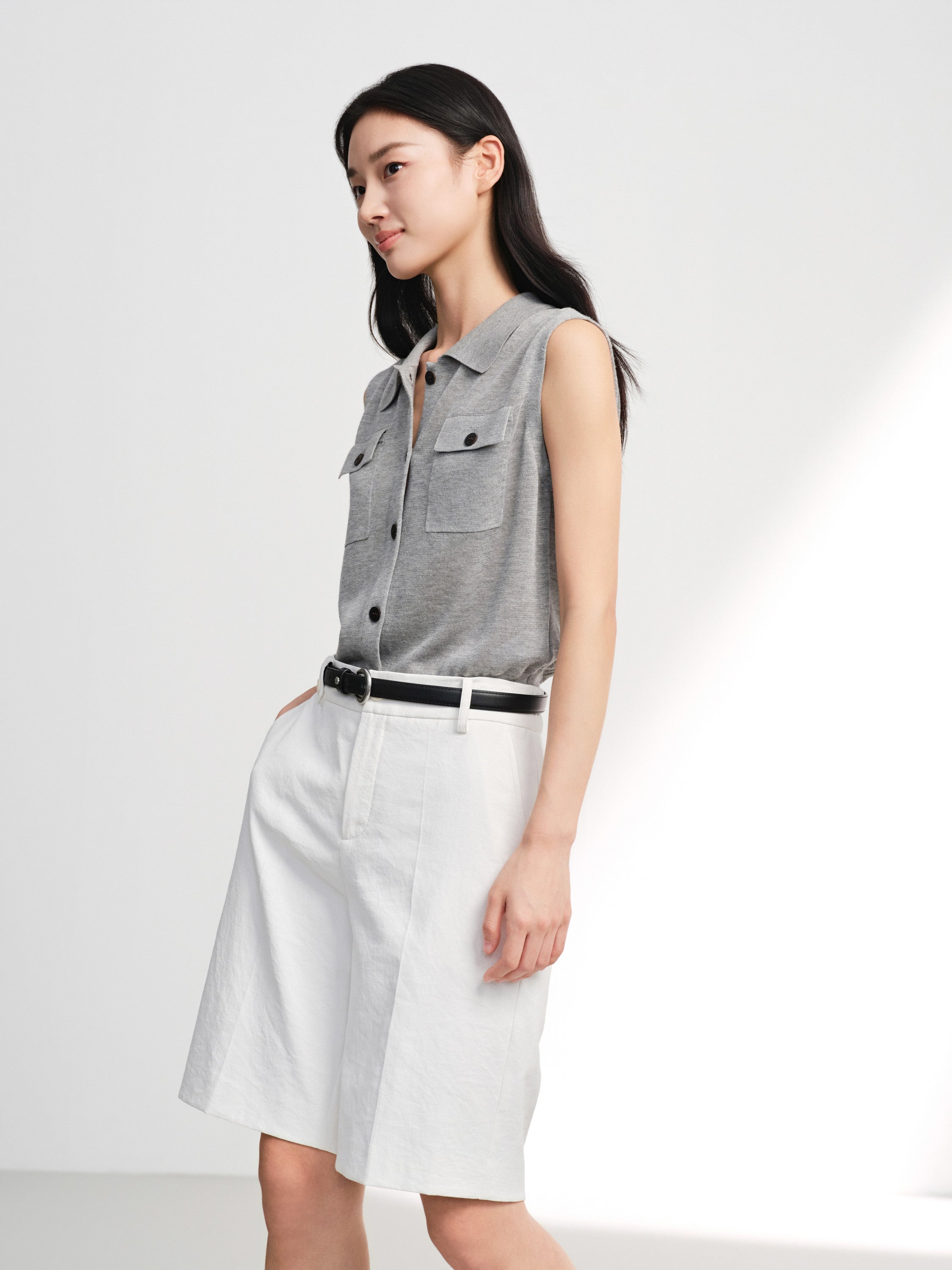EP YAYING Commuter Polo Collar Knitted Button-Up Vest