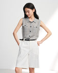 EP YAYING Commuter Polo Collar Tailored Knit Cardigan Vest