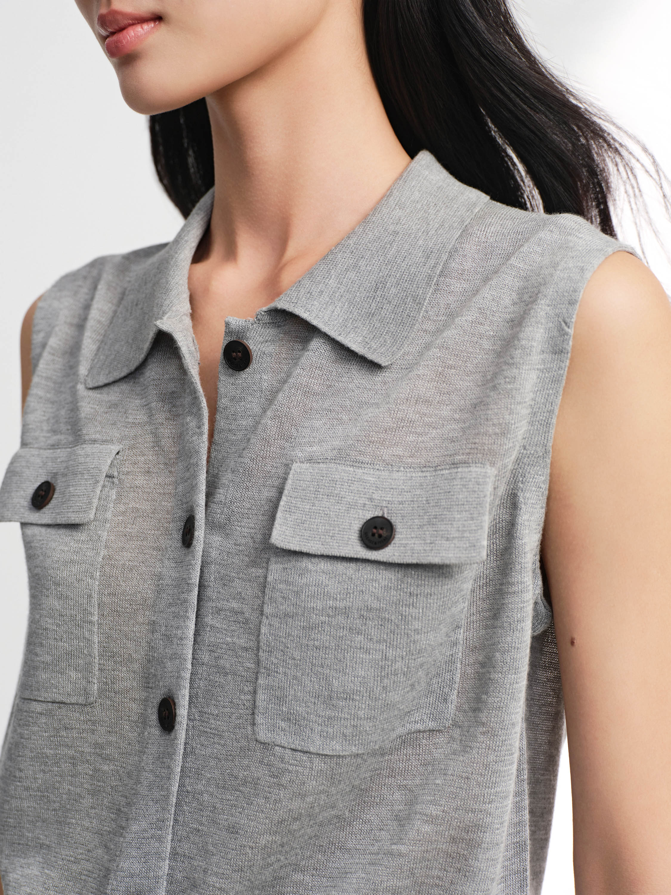 EP YAYING Commuter Polo Collar Knitted Button-Up Vest