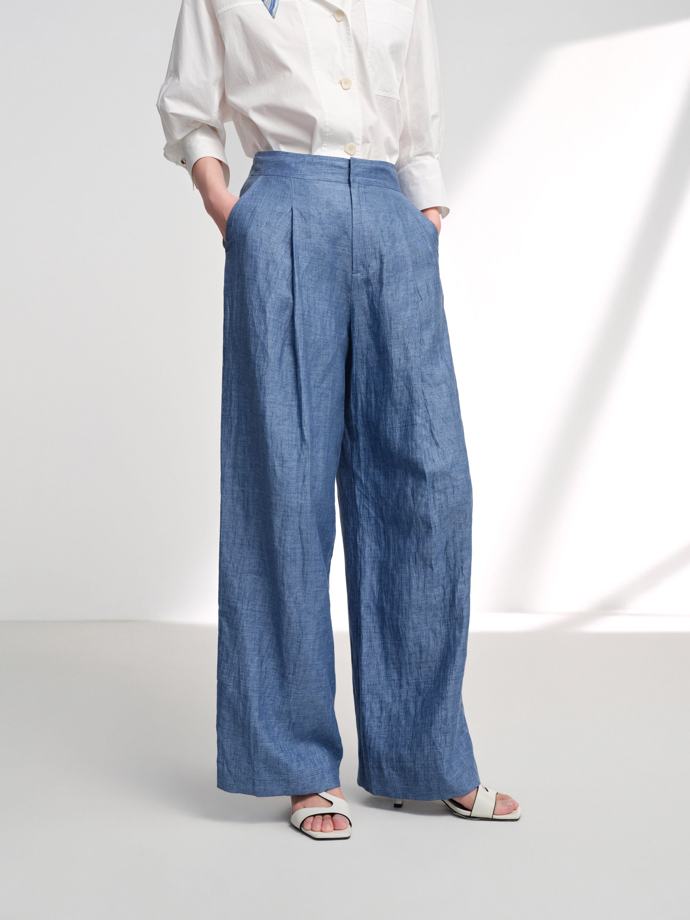 EP YAYING Linen Straight Leg Pants