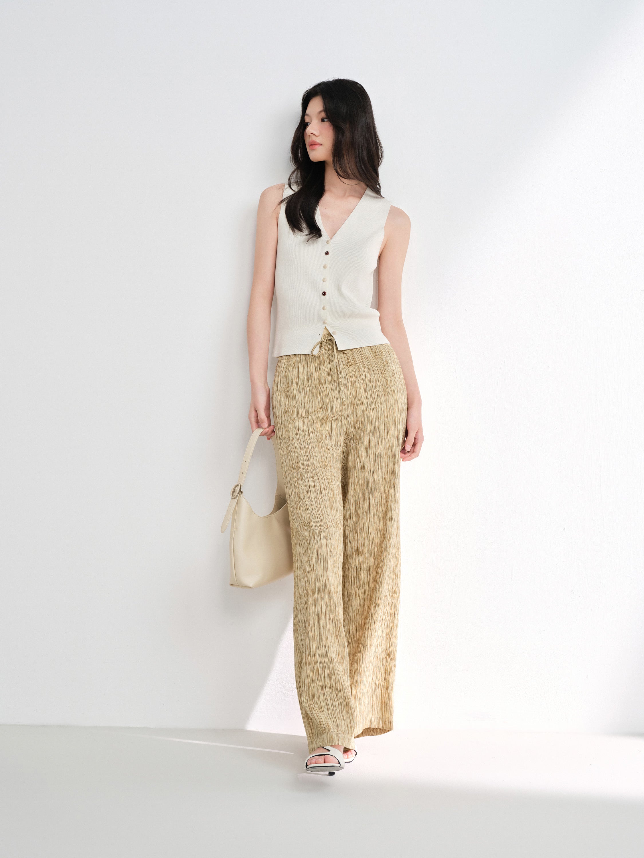 EP YAYING Silk Vertical Stripe Straight-Leg Wide Pants